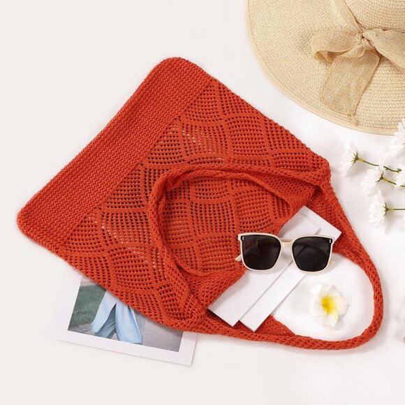 Women's Orange Shoulder Shopping Handbag Casual Travel Totes Fold Able Bags - Picture 5 of 7